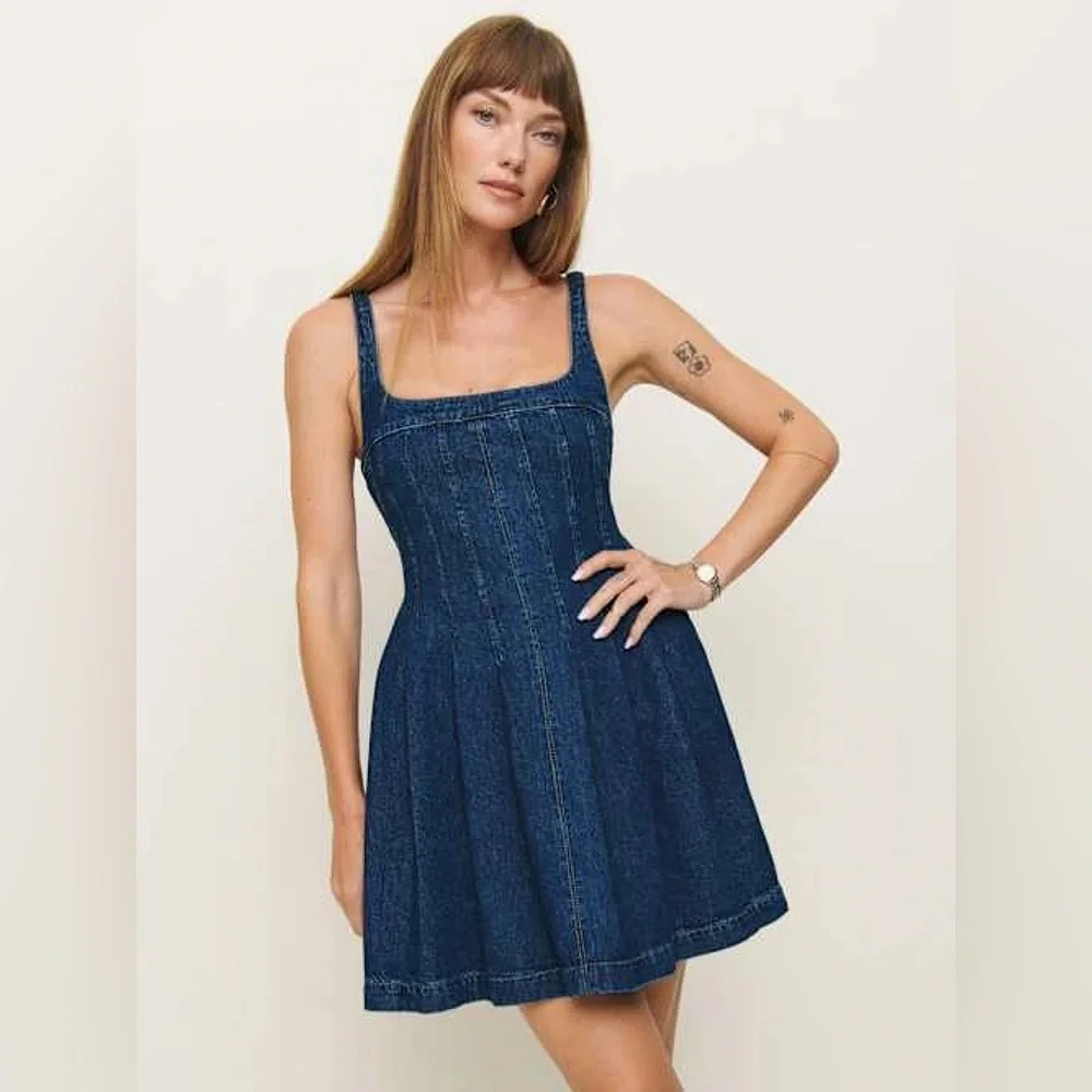 REFORMATION Violet Denim Mini Dress - Picture 2 of 10